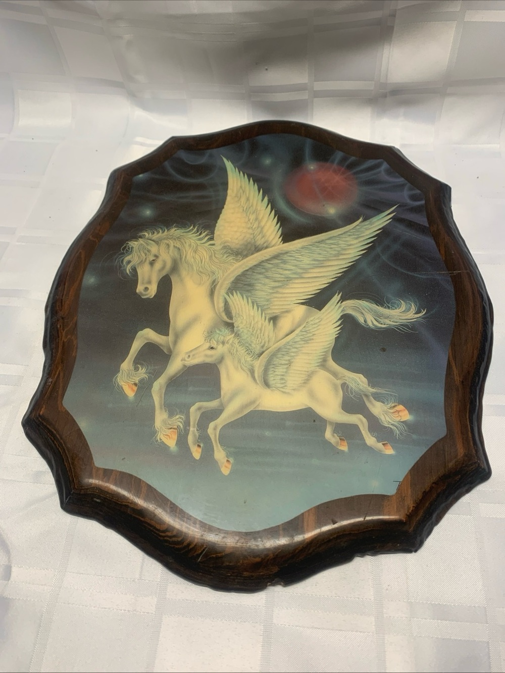 Vintage Sue Dawe Pegasus Wall Plaque in Cream and Black